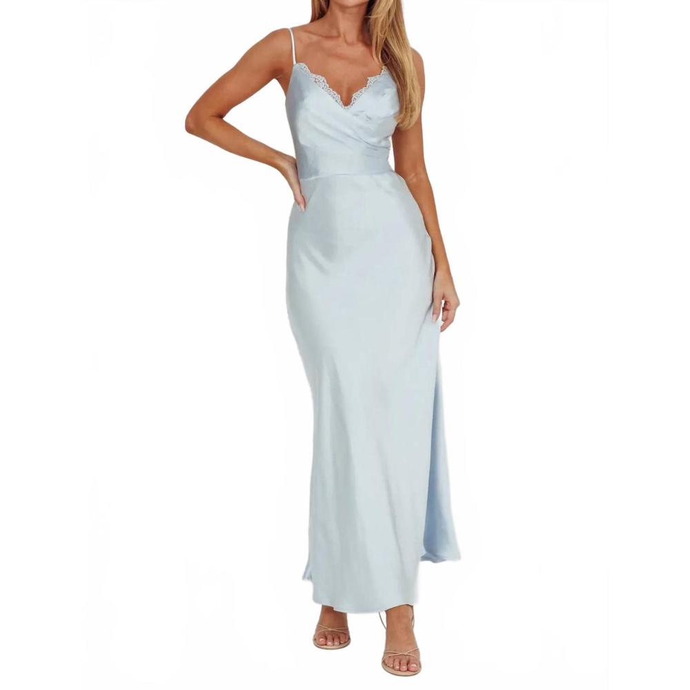 NEW ONE AND ONLY COLLECTIVE surplice embellished trim maxi dress in steel blue